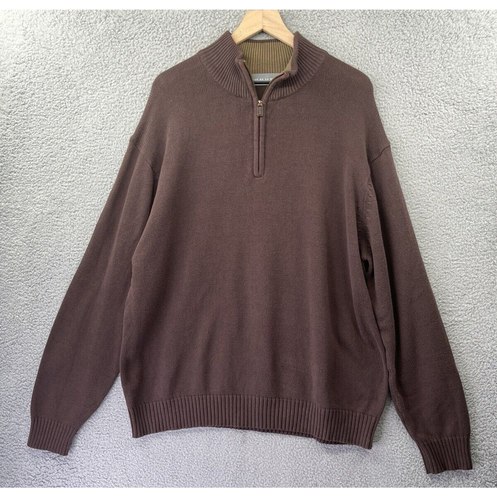 Oscar De La Renta Sweater 2XL 1/4 Zip Mock Neck Brown Prep Classic Retro XXL
